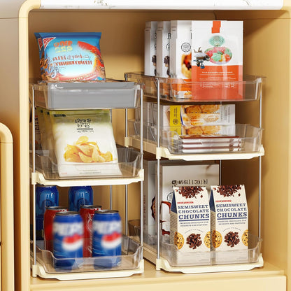 Delamu 2 Sets of 3-Tier Bathroom Under Sink Organizers and Storage, Multi-Purpose Stackable Pantry Organization and Storage, Pull Out Clear Kitchen Bathroom Cabinet Organizer with Movable Dividers | Storage