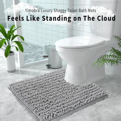 Yimobra Bathroom Rugs Non Slip Washable - Ultra Soft Absorbent Chenille Bath Mat, Quick Dry Shaggy Floor Carpet for Tub Shower, Gray Home Decor Accessories, 24x17 Inch