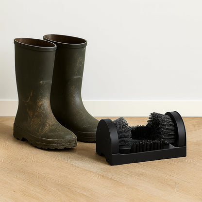 Relaxdays Shoe Scraper with All-Round Brushes, Outdoor Doormat, Heavy Duty Bristles, Floor Mounting, Black