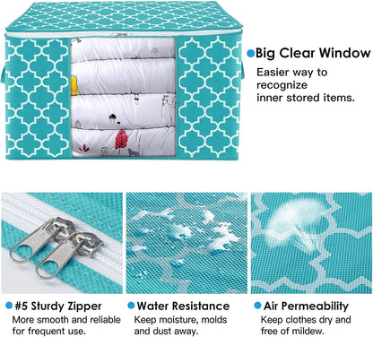 WISELIFE Storage Bags, Large Blanket Clothes Organization and Storage Containers for Bedding, Comforters, Foldable Organizer with Reinforced Handle, Clear Window,Sturdy Zippers,(Grey, 3 x 100L)