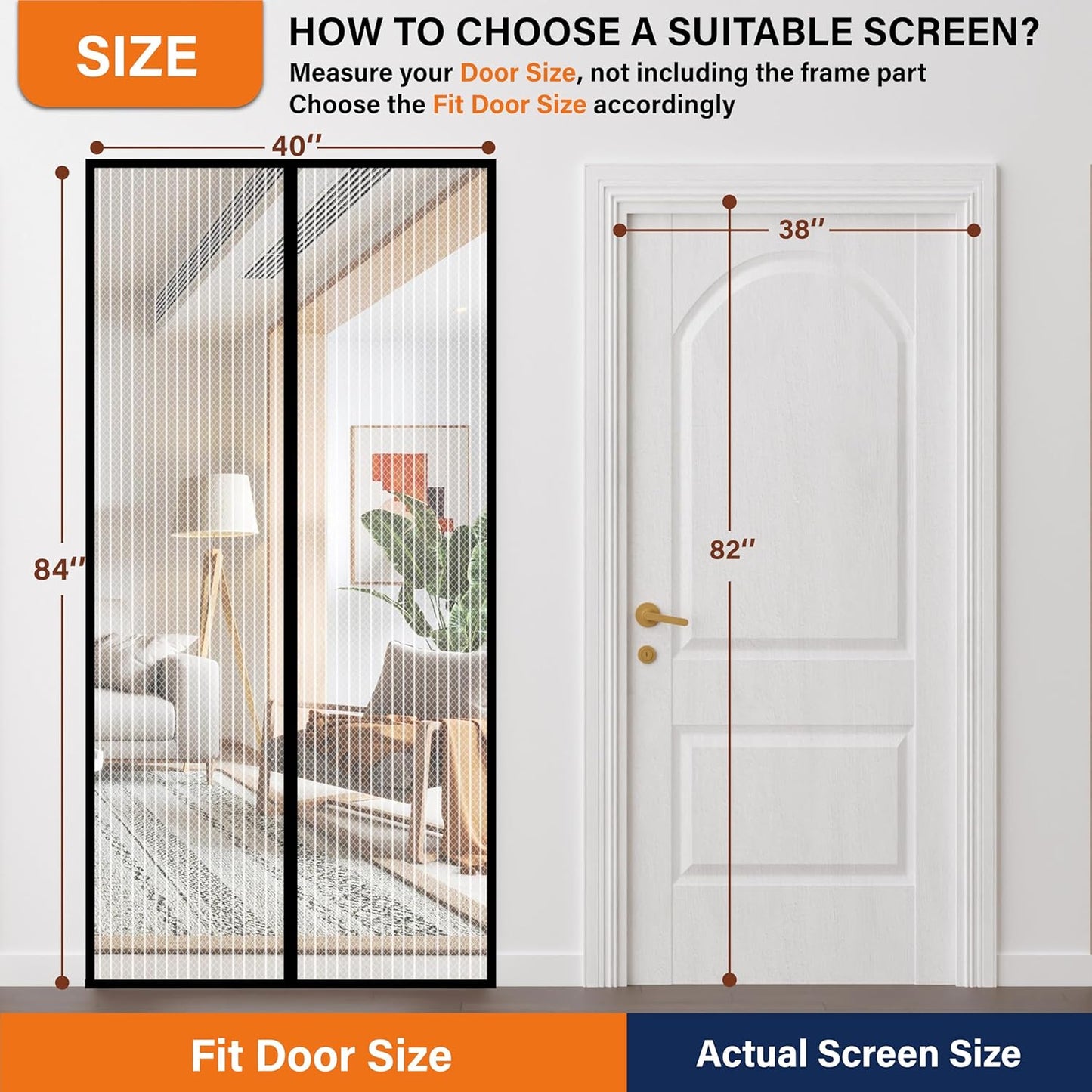 Mesh Screen with Magnetic Closure-Keeps Bugs Out Let Breeze in, Heavy Duty - Pet and Kid Friendly, Works with Front, Sliding Doors (38 x 82 Inch)