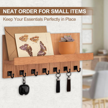 Key Holder for Wall, Decorative Key Holder with Shelf, Key and Mail Holder Wall Mount, Farmhouse Decor with 5 Key Hooks for Keys, Coats, ect.