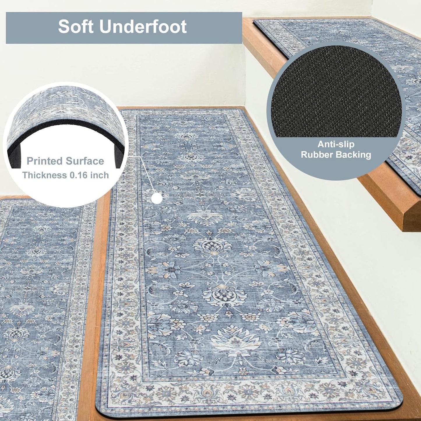 OJIA Extra Non-Slip Stair Treads for Wooden Steps 15PCS, 30"X8" Rubber Indoor Stair Runner Slip Resistant Stair Rugs Safety Mats for Dogs, Kids & Elders, Stairway Grip Step Treads, Gray