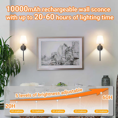 Nekhung Battery Operated Wall Sconces Set of Two, Wireless Battery Wall Light with 10000mAh RGB Dimmable Magnetic Bulb and Remote, Rechargeable Sconce Wall Decor for Bedroom Living Room Hallway