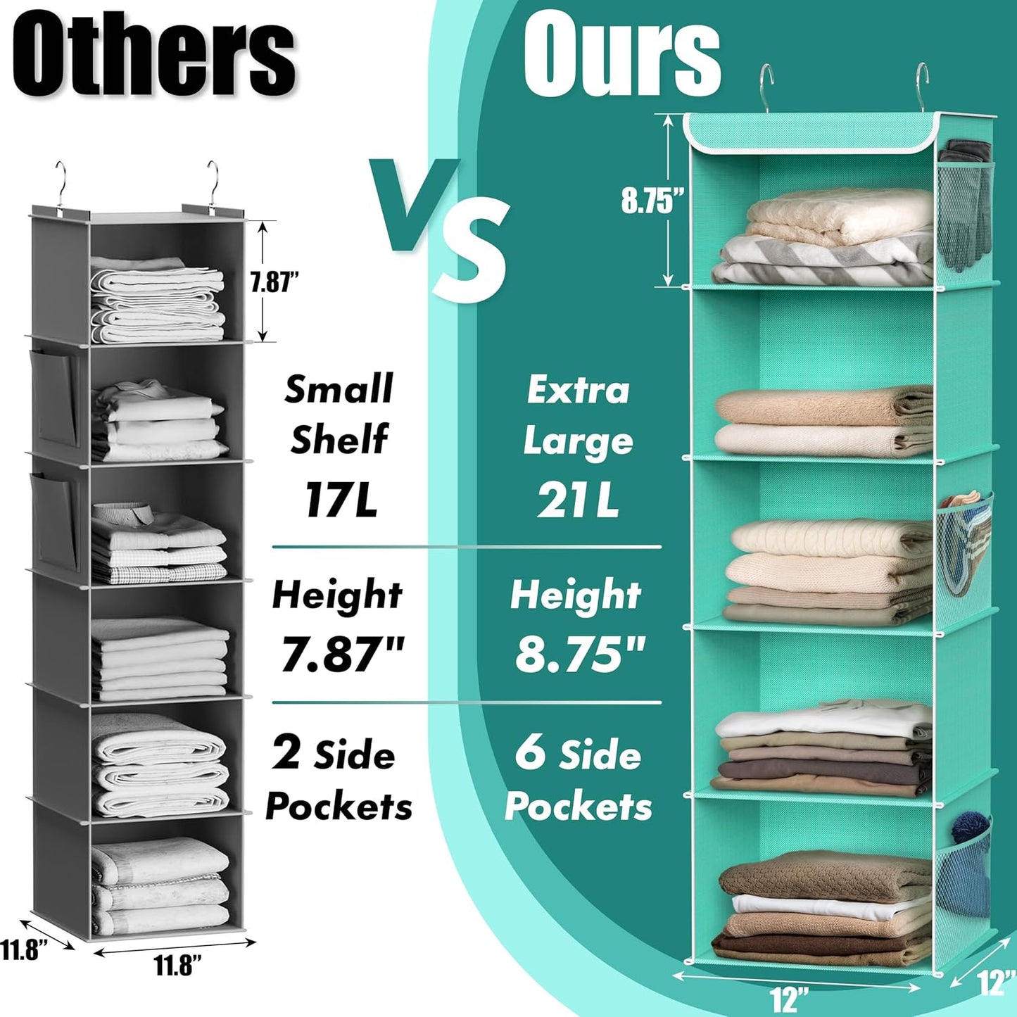Simple Houseware 6 Shelf Hanging Closet Organizer, Gray