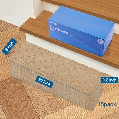 KOOTETA Stair Treads for Wooden Steps Indoor, 15 Pack 8" X 30" Non Slip Carpet Stair Treads with Reusable Adhesive for Kids Elders and Dogs, Surface Polyester TPR Backing Stair Runner Rugs, Dark Grey