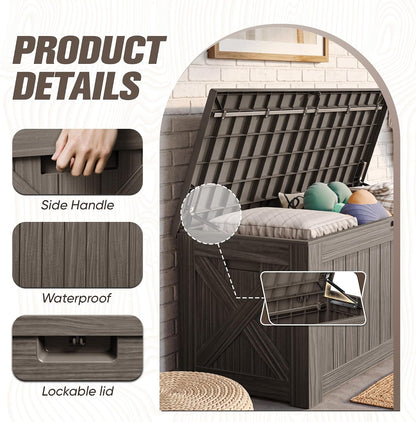 JUMMICO 31 Gallon Resin Deck Box Waterproof Indoor Outdoor Storage Boxes for Patio Furniture Cushions and Garden Tools (Brown)
