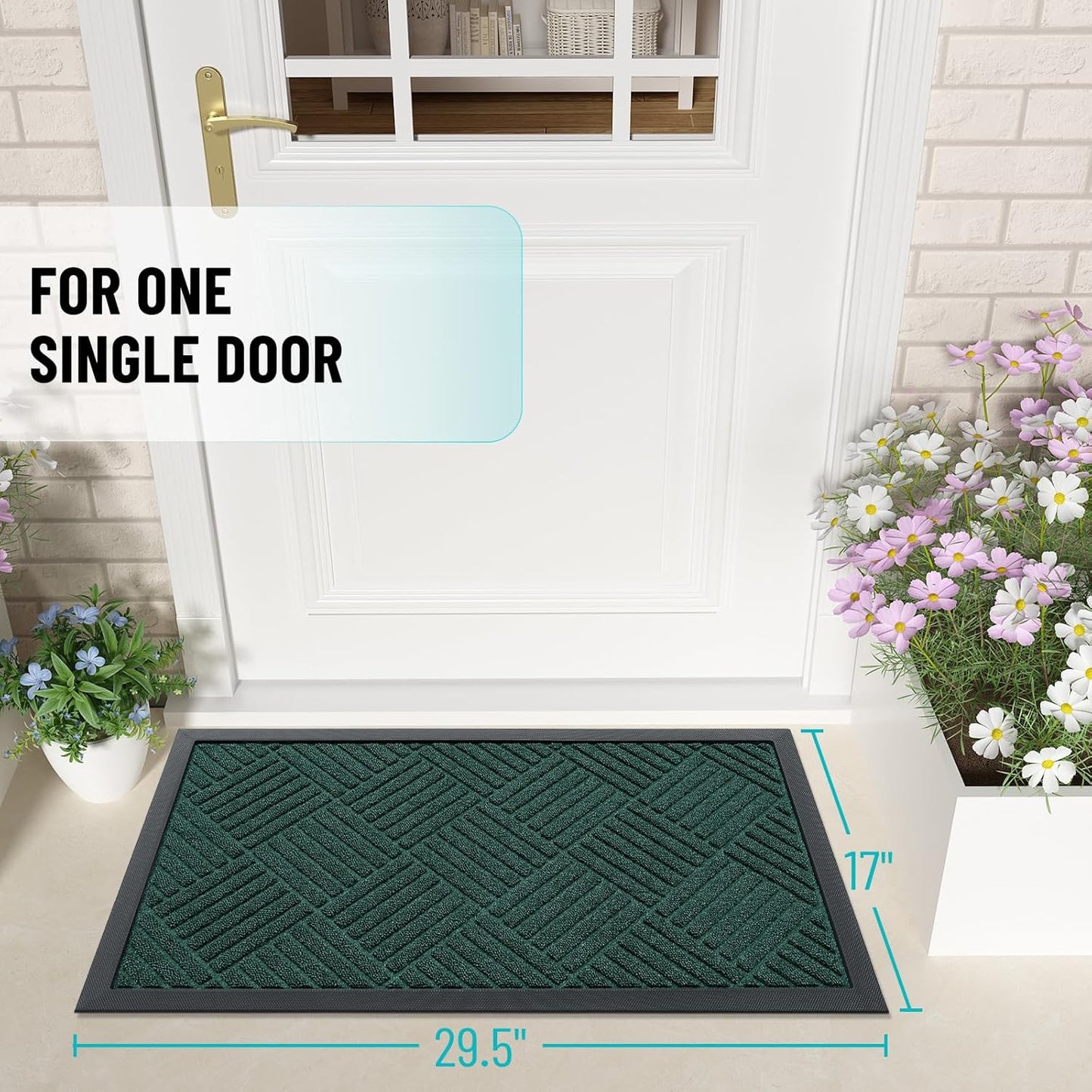 OLANLY Front Door Mat Outside Entrance 29.5x17, Absorbent, Heavy Duty Sturdy Natural Rubber Doormat Indoor Outdoor, Stain and Fade Resistant, Non-Slip Low Profile Floor Mat for Entryway, Grey Diamond