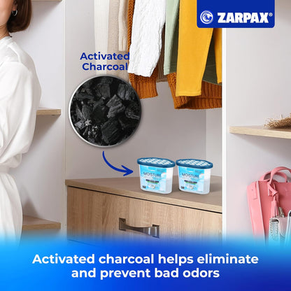 ZARPAX Moisture Absorber Activated Charcoal 10.5 oz/300g | Removes Moisture, Damp, Humidity & Odors | Odor Absorber | Moisture Trap for Bathroom, Closet, Kitchen & Small Spaces | Set of 4