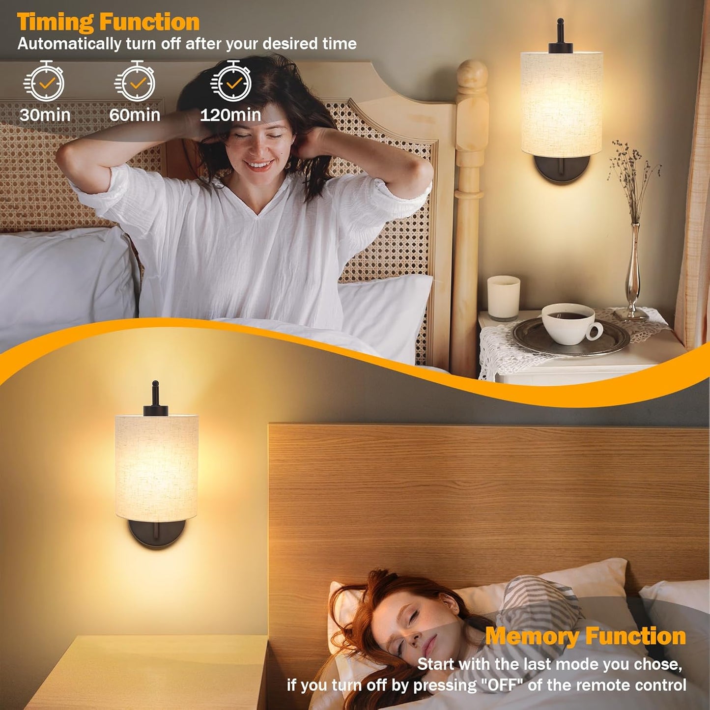 MATAMEYE Battery Operated Wall Sconce Set of 2, Black Rechargeable Wireless Wall Light Fixture with Remote, 12 RGB Colors & Timer, Indoor Dimmable Wall Lamp with Linen Shade