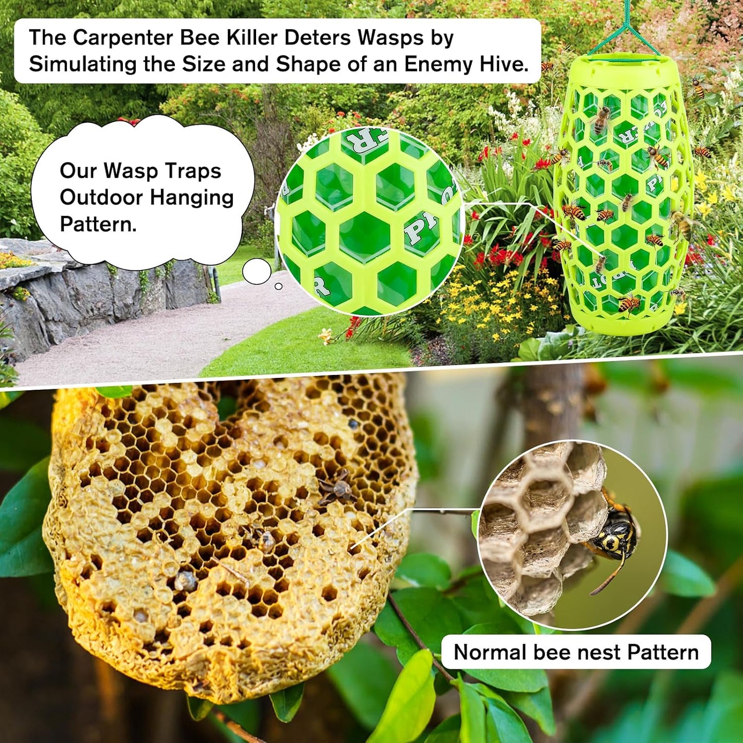 Wasp Trap Bee Catcher - Outdoor Hanging Carpenter Bee Traps with 4 Sticky Boards, Non-Toxic Reusable Hornet & Yellow Jacket Trap, 2 Pack (Orange)