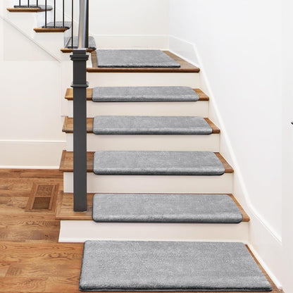 PURE ERA Carpet Stair Treads Ultra Plush 9.5" X 30"Soft Bullnose Indoor Stair Protectors Pet-Friendly Non-Slip Skid Resistant Tape Free Washable Reusable(2 Pieces,Brown)
