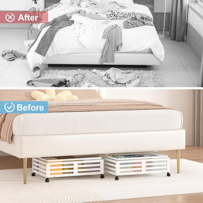Under Bed Storage with Wheels-Large Bamboo Underbed storage Containers with Large Dust Bag Stackable Under the Bed Shoe Storage Bins for Clothes Books Bedding (2 Packs Nature, 23.62"L×16.54"W× 6.51"H)