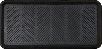 Croft&Cane Rubber Boot Tray - Black 16x32 inch Large Waterproof Shoe Tray | Heavy Duty Big Foot Indoor Outdoor Boot Mat with Raised Edges - Slip Resistant Entryway Garage Pet Feeding Multi-Purpose Mat