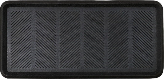 Croft&Cane Rubber Boot Tray - Black 16x32 inch Large Waterproof Shoe Tray | Heavy Duty Big Foot Indoor Outdoor Boot Mat with Raised Edges - Slip Resistant Entryway Garage Pet Feeding Multi-Purpose Mat