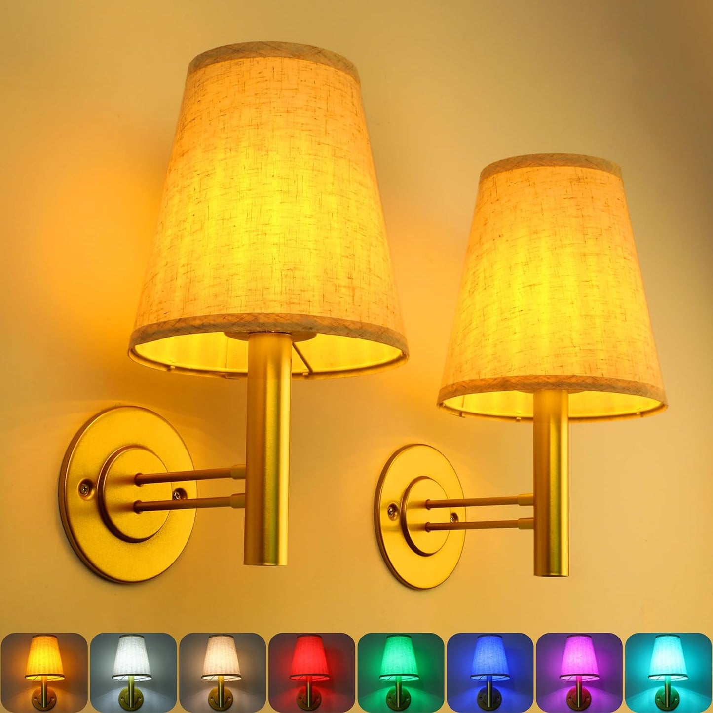 TECOMLIGHT Battery Operated Wall Sconces Lights for Bedroom Set of 2, Wireless Rechargeable LED Wall Lamp with Remote & Touch Control, Wall Mount Lighting Fixture for Living Room, Satin Gold