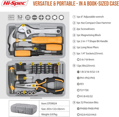 Hi-Spec Tool Kit Yellow 20pc. Small Tool Kit for Home DIY & Office Repairs. Compact and Lightweight Essential Tools in a Portable Book-Sized case.