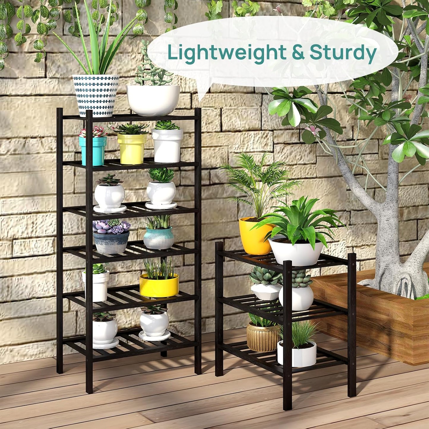 viewcare 3-Tier Black Bamboo Shoe Rack for Entryway, Stackable | Foldable | Natural, Shoe Shelf Storage Organizer for Hallway Closet, Free Standing Shoe Racks for Indoor Outdoor