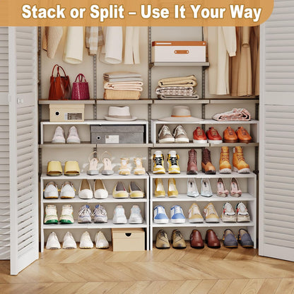 X-cosrack 2 Pack 2-Tier Shoe Rack Organizer for Closet, Expandable and Adjustable White Shoe Rack, Stackable Iron Wood Combination Shoe Storage Shelves for Closets, Entryway, Small Space, Garage