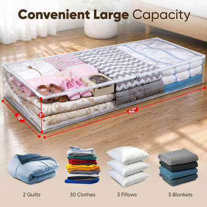 Masirs Clear Blanket Storage Bag (2-Pack) - Vinyl Clothing Organizers with Zipper & Label Pocket - Protects from Dust, Moisture & Dirt - Ideal for Underbed Storage Sheets, Comforters & Bedding