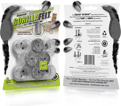 GorillaFelt Chair Leg Floor Protectors/Felt Chair Glides (Set of 16) Tap-On Felt Furniture Pads Guaranteed to Stay On, 1 Inch Round Chair Sliders