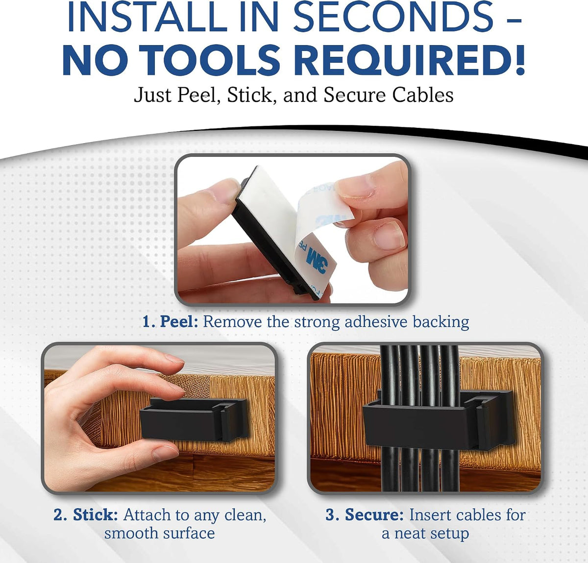 100 PCS Self Adhesive Cable Clips, Wire Organizer, Cable Management, Cord Organizer for Desk, Wall, PC, Car, Home, Office, USB, Ethernet, Power Cords, Black (Medium)