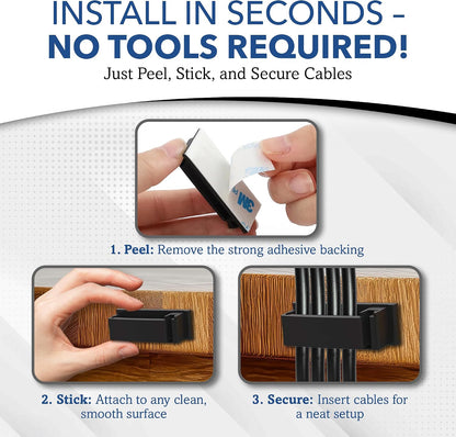 100 PCS Self Adhesive Cable Clips, Wire Organizer, Cable Management, Cord Organizer for Desk, Wall, PC, Car, Home, Office, USB, Ethernet, Power Cords, Black (Medium)