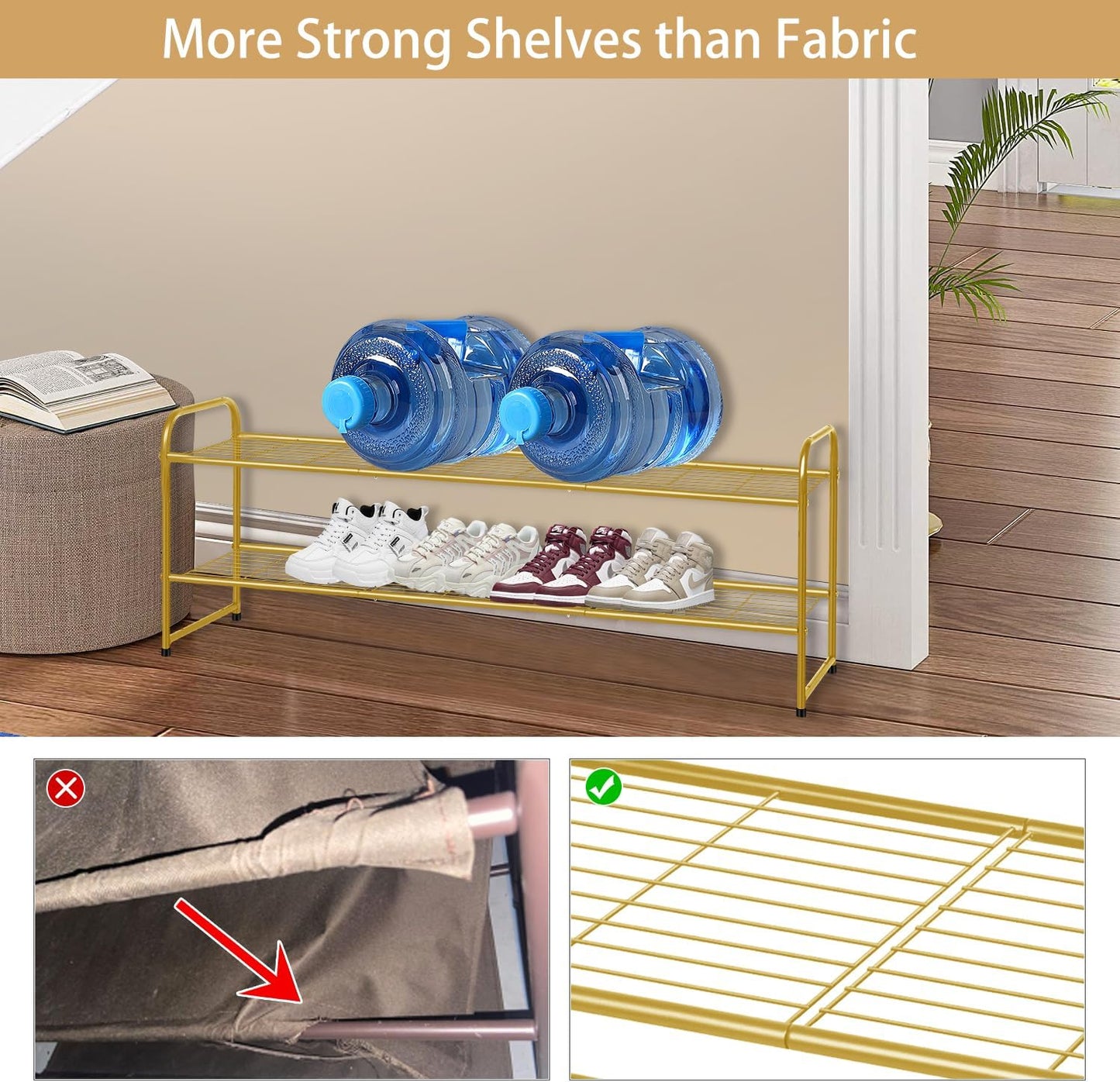 KEETDY 3-Tier Long Shoe Rack for Closet Metal Shoe Organizer for Entryway, Wide Stackable Shoe Storage Shelf with Sturdy Wire Grid for Closet Floor, Bedroom, Black