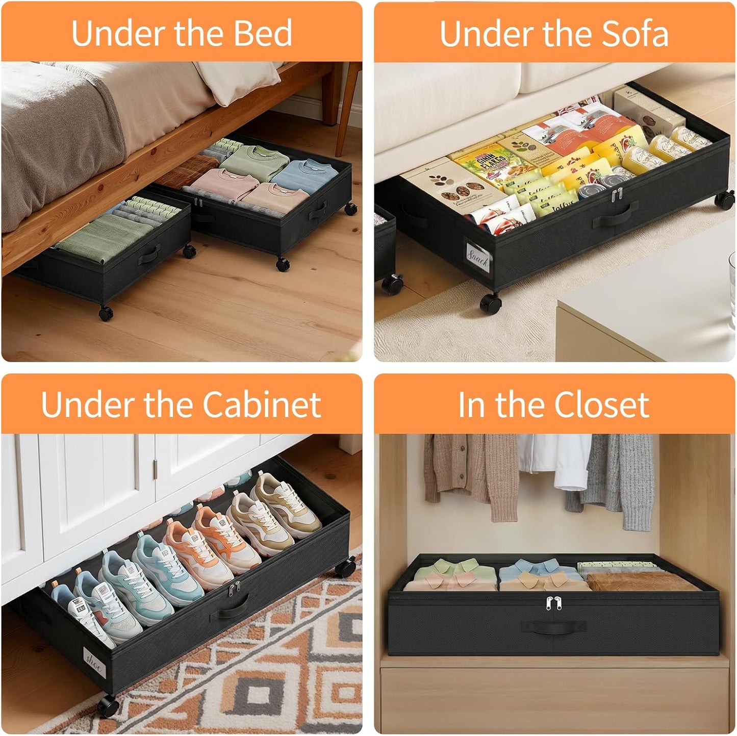 Yecaye 80L Under Bed Storage with Wheels, 2 Pack Under Bed Storage Containers with Lids for Clothes, Shoes and Blankets, Metal Rolling Underbed Storage Drawers for Bedrooms and Dorms, Grey