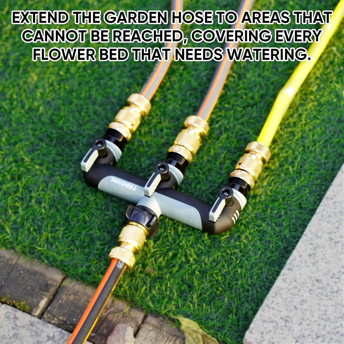 3 Way Garden Hose Splitter, High Flow Outdoor Faucet Splitter with 3 Independent Shut Off Valves, Wide Spacing for Timers, Standard 3/4" GHT for Lawn Yard Garden Watering