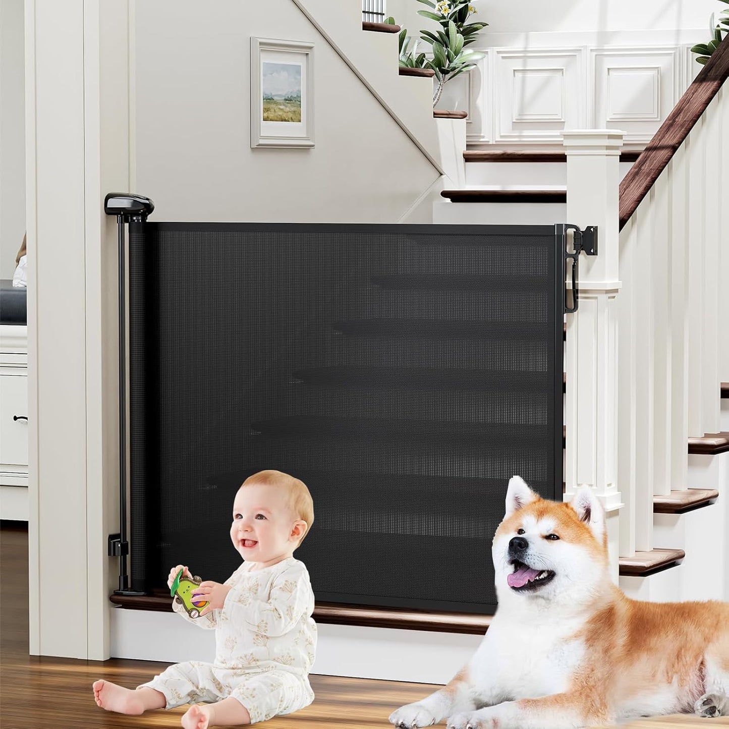 probebi Retractable Baby, Child & Dog Gates for Stairs, Extends to 54" Wide 34" Tall, Use for Outdoor, Indoor, Hallways, Doorways, Deck, Porch, Black
