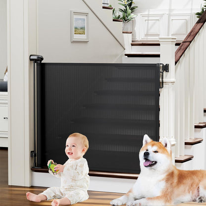 probebi Retractable Baby, Child & Dog Gates for Stairs, Extends to 54" Wide 34" Tall, Use for Outdoor, Indoor, Hallways, Doorways, Deck, Porch, Black