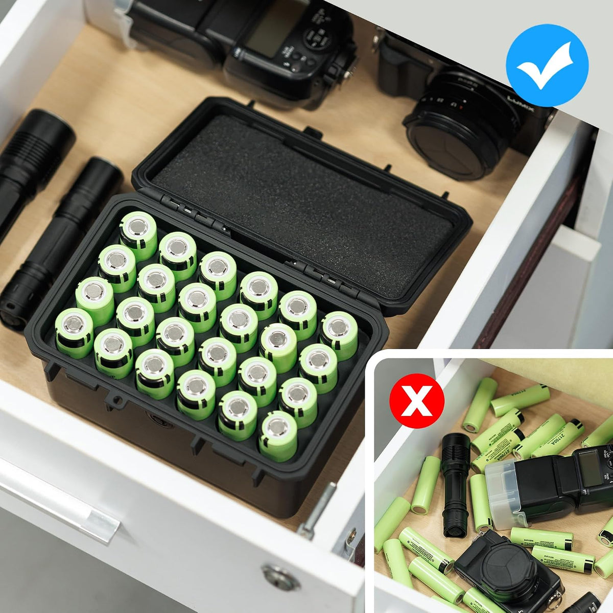 JJC 44 Slots AAA Triple A Battery Case Holder with Removable Battery Tester, Water-Resistant & Shockproof AAA Battery Storage Box Organizer