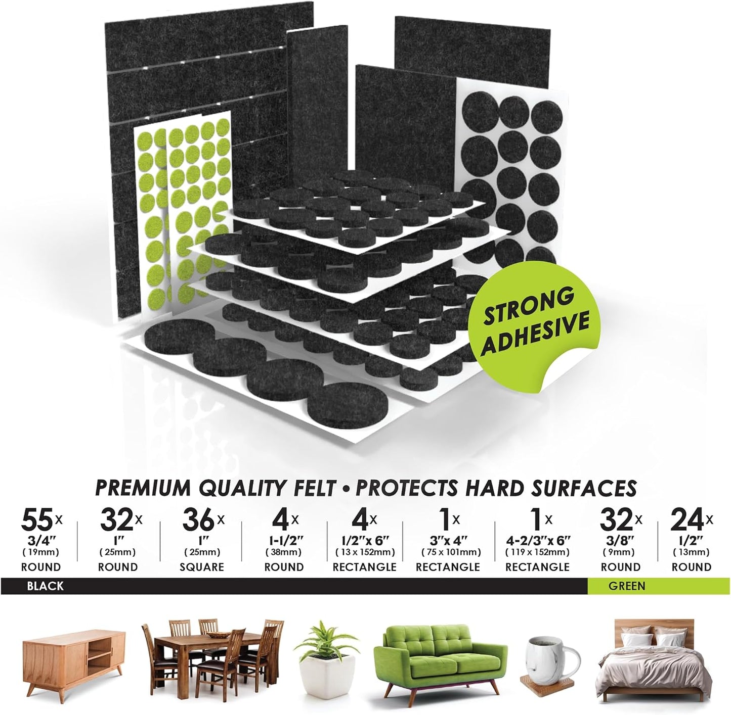 GorillaFelt Chair Leg Floor Protectors/Felt Chair Glides (Set of 16) Tap-On Felt Furniture Pads Guaranteed to Stay On, 1 Inch Round Chair Sliders