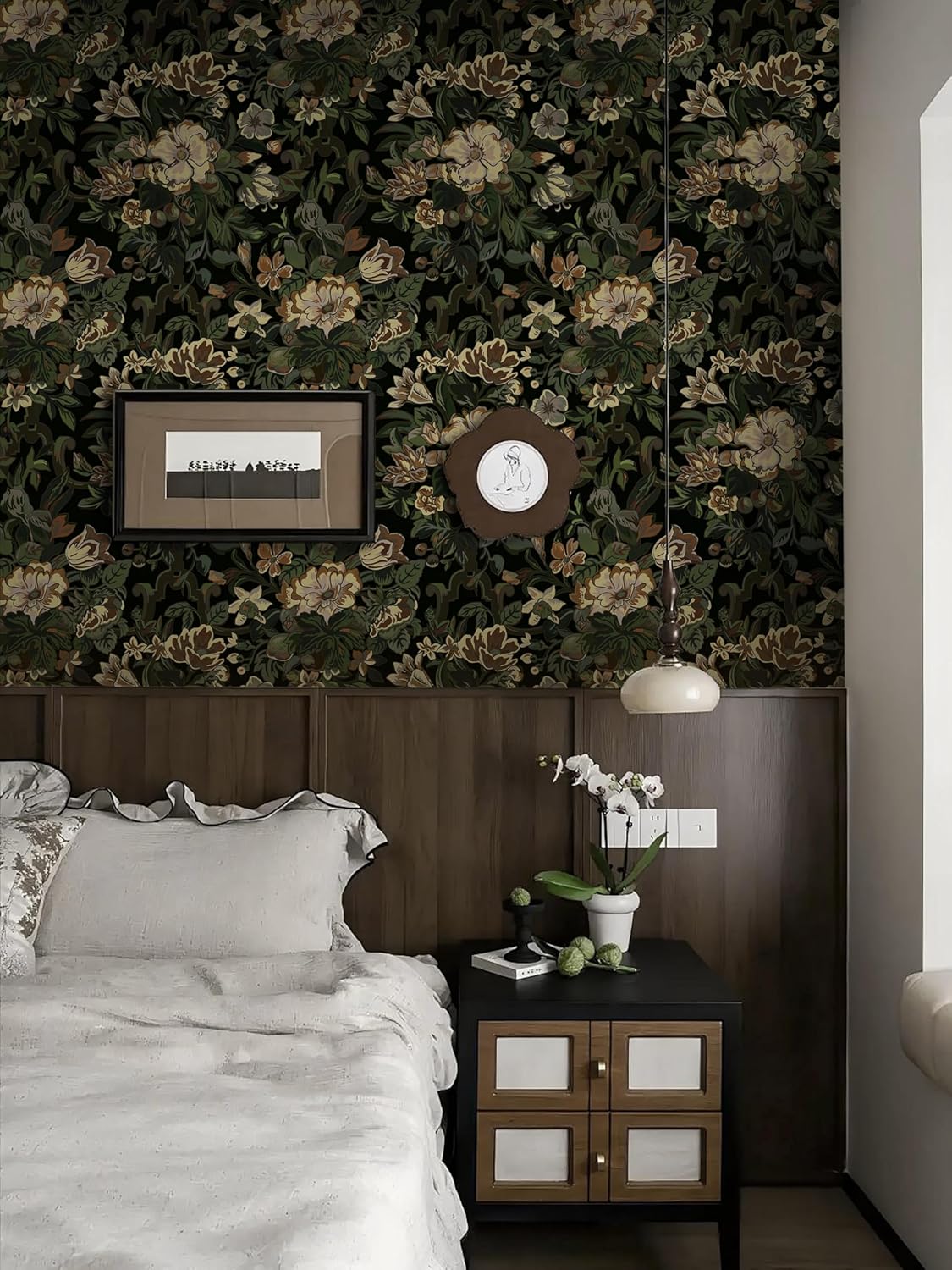 Dimoon 17.3''x78.7'' Peel and Stick Wallpaper Floral Cute Contact Paper Vintage Village Country Cottage Wallpaper Farmhouse Yellow Beige Renter Friendly Geometry Waterproof Embossed Kitchen Bedroom