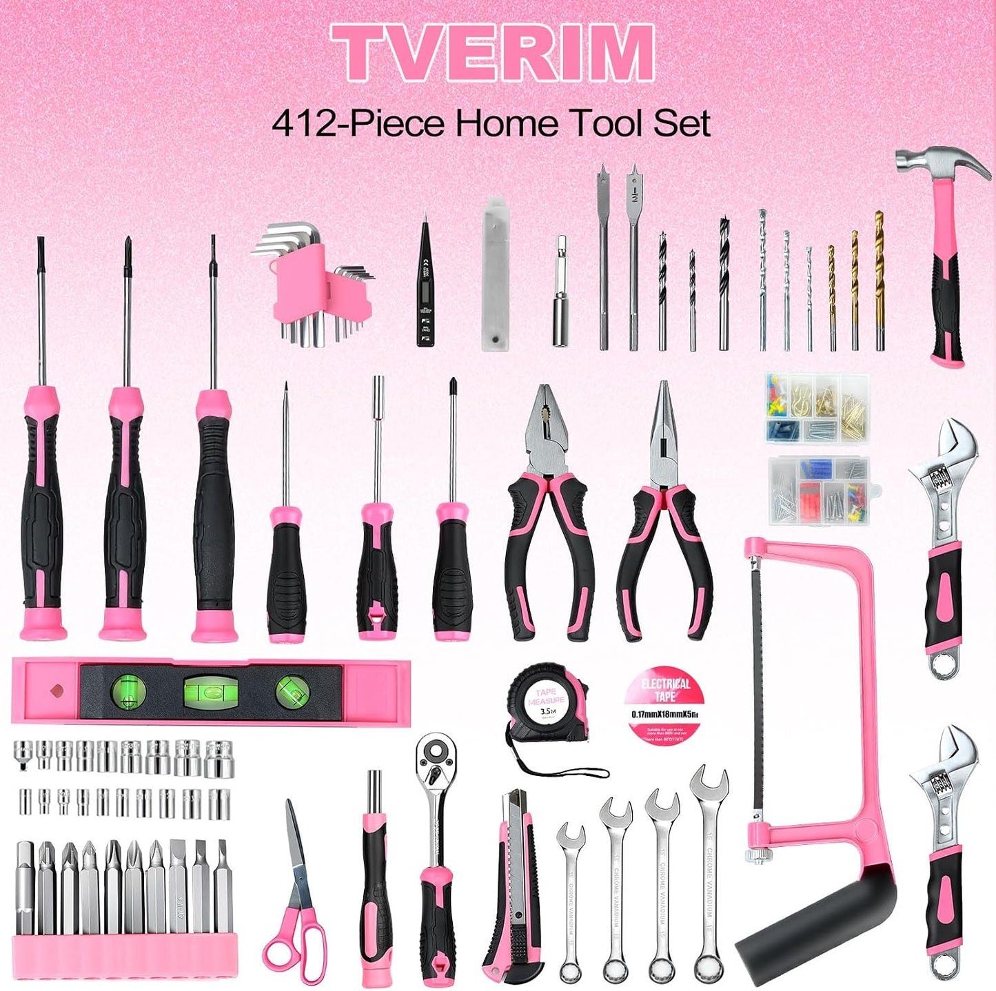 Tool Set- 412 Piece Home Repair/Auto Tool Kit, Storage Organizer with Drawers, Toolbox Storage Case for Women & Men, Perfect for Homeowner, Diyer, Handyman, DIY