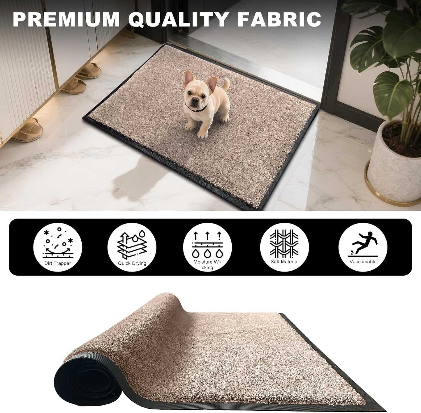 Mibao Front Door Mat, Dirt Trapper Welcome Mat for Outdoor Indoor, Non-Slip Waterproof Doormat, Durable Machine Washable Low Profile Entry Rug for Back Door Outside Patio Porch, 29.5" x 17", Grey
