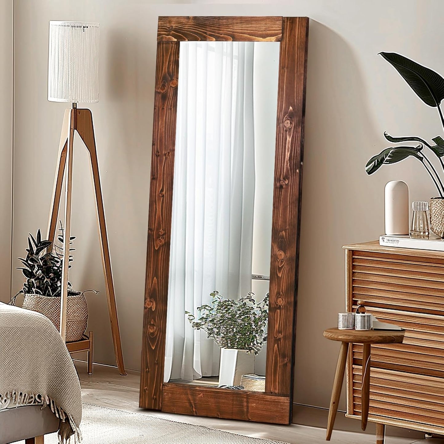 Solid Wood Full Length Mirror - 65"x22" Arched Floor Mirror, Free Standing & Wall Mounted - Elegant Design for Bedroom, Dressing Room, Hallway, Brown