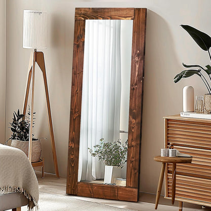 Solid Wood Full Length Mirror - 65"x22" Arched Floor Mirror, Free Standing & Wall Mounted - Elegant Design for Bedroom, Dressing Room, Hallway, Brown