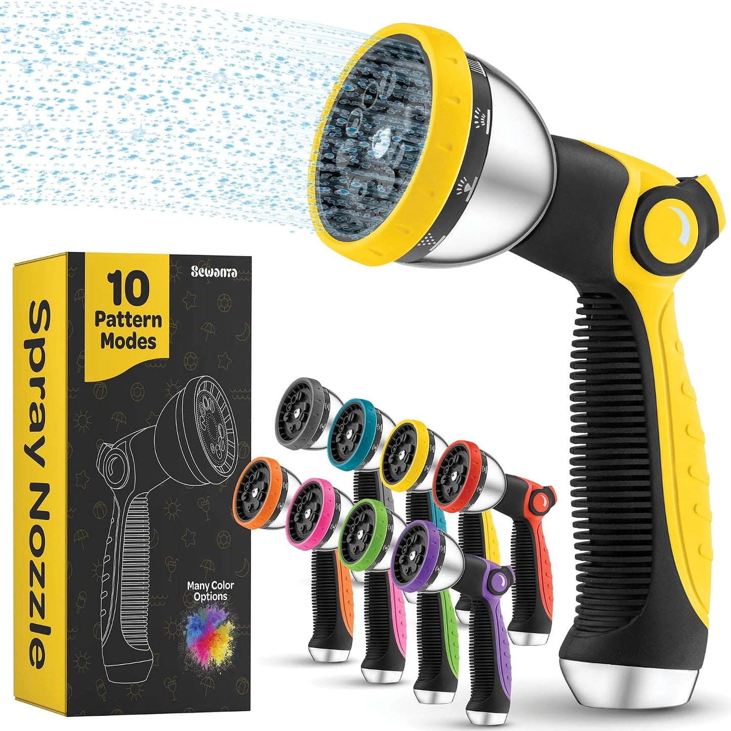 Hose Nozzle [Blue] Heavy Duty Hose Sprayer With 10 Adjustable Watering Patterns. Thumb Control Design, Comfortable Ergonomic Grip, Garden Hose Nozzle for Watering Plants & Lawns/Fun showers/Cleaning