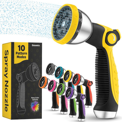 Hose Nozzle [Blue] Heavy Duty Hose Sprayer With 10 Adjustable Watering Patterns. Thumb Control Design, Comfortable Ergonomic Grip, Garden Hose Nozzle for Watering Plants & Lawns/Fun showers/Cleaning