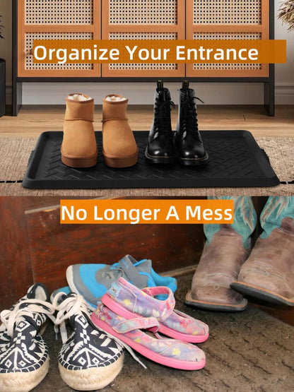 Boot Tray TPE Rubber, Large Shoe Trays for Entryway, Multi-Purpose Boot Mat Tray with Raised Edge, 28.3"x16.1" Rubber Mat for Shoe Organizer Indoor/Outdoor Use (Black)