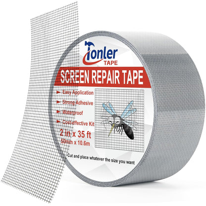Gray Window Screen Repair Tape 2 in X 35 FT Fiberglass Screen Patch Strong Adhesive Mesh Tape for Window & Door Screen Holes & Tears Repair Kit