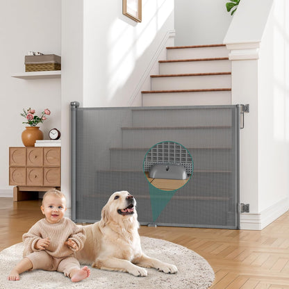 Babepai Retractable Baby Gates Extra Wide | 55" Wide x 34" Tall Dog Gates for Stairs | Indoor/Outdoor Use | Child Gates for Doorways, Deck, Porch, Hallways, Patio - Gray