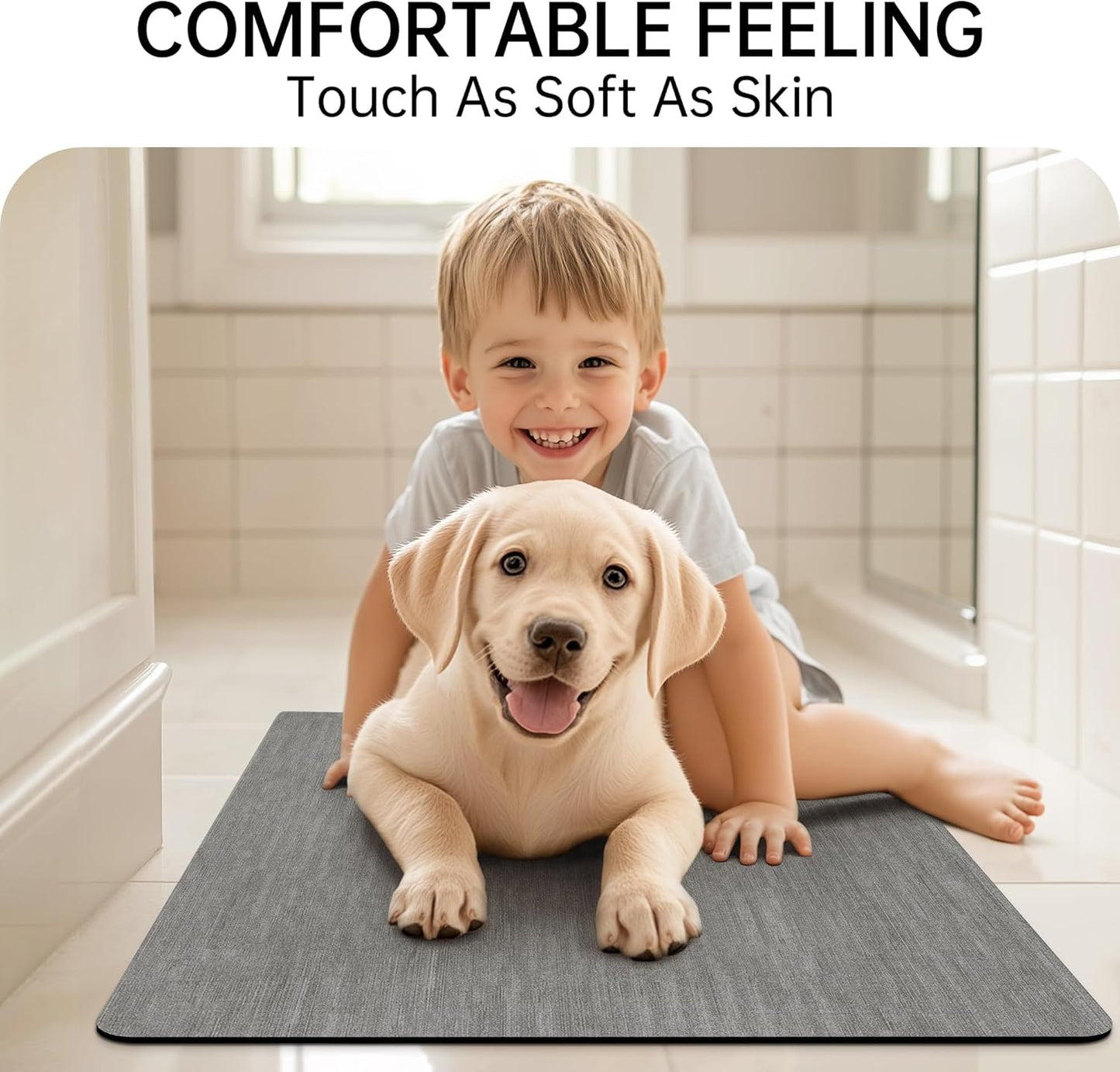 Mecko Bath Mat Rug, Rubber Non-Slip Quick Dry Absorbent Thin Bathroom Rugs Fit Under Door Bathroom Floor Mats-Shower Rug for in Front of Bathtub, Sink, Shower Room(Light Grey,16"x24")