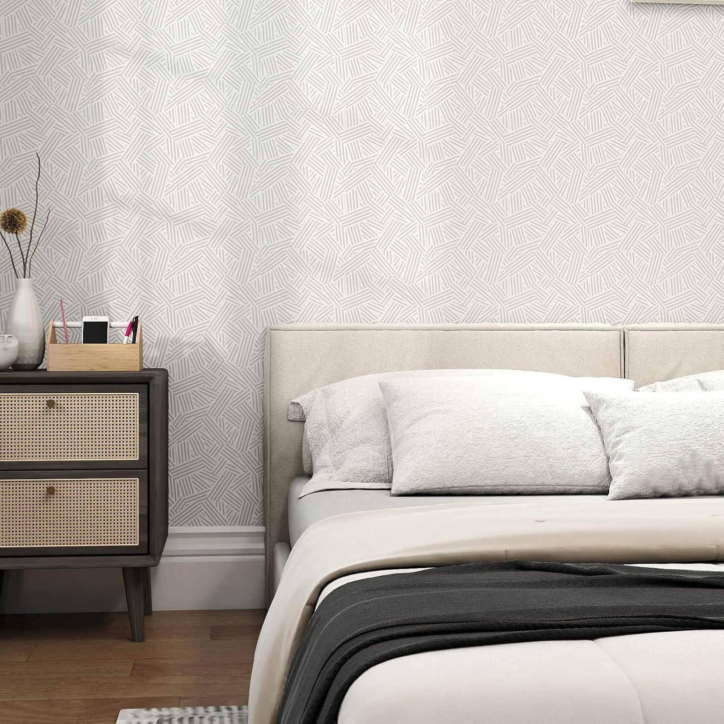 Modern Peel and Stick Wallpaper 17.3" x 78.7" Self Adhesive Wallpaper Textured Neutral Stripe Contact Paper Removable Vinyl Wall Paper for Living Room Bedroom Accent Wall Modern Minimalist Wall Decor