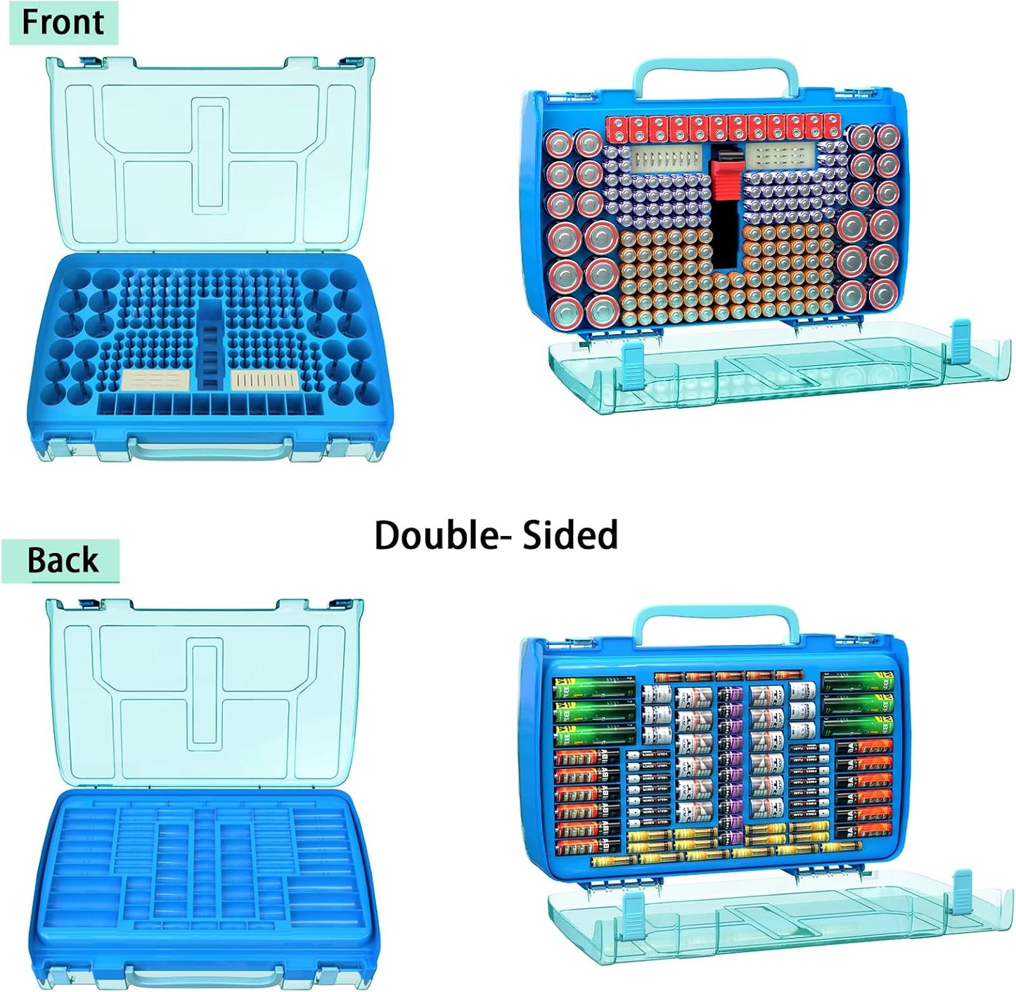 ALCYON 269+ Battery Organizer Case with Tester, Double-Sided Storage-Blue | Clear Rigid Shell and Dedicated Slots Keep Batteries Visible, Separated and Secure for Home, Office or Workshop,Case Only