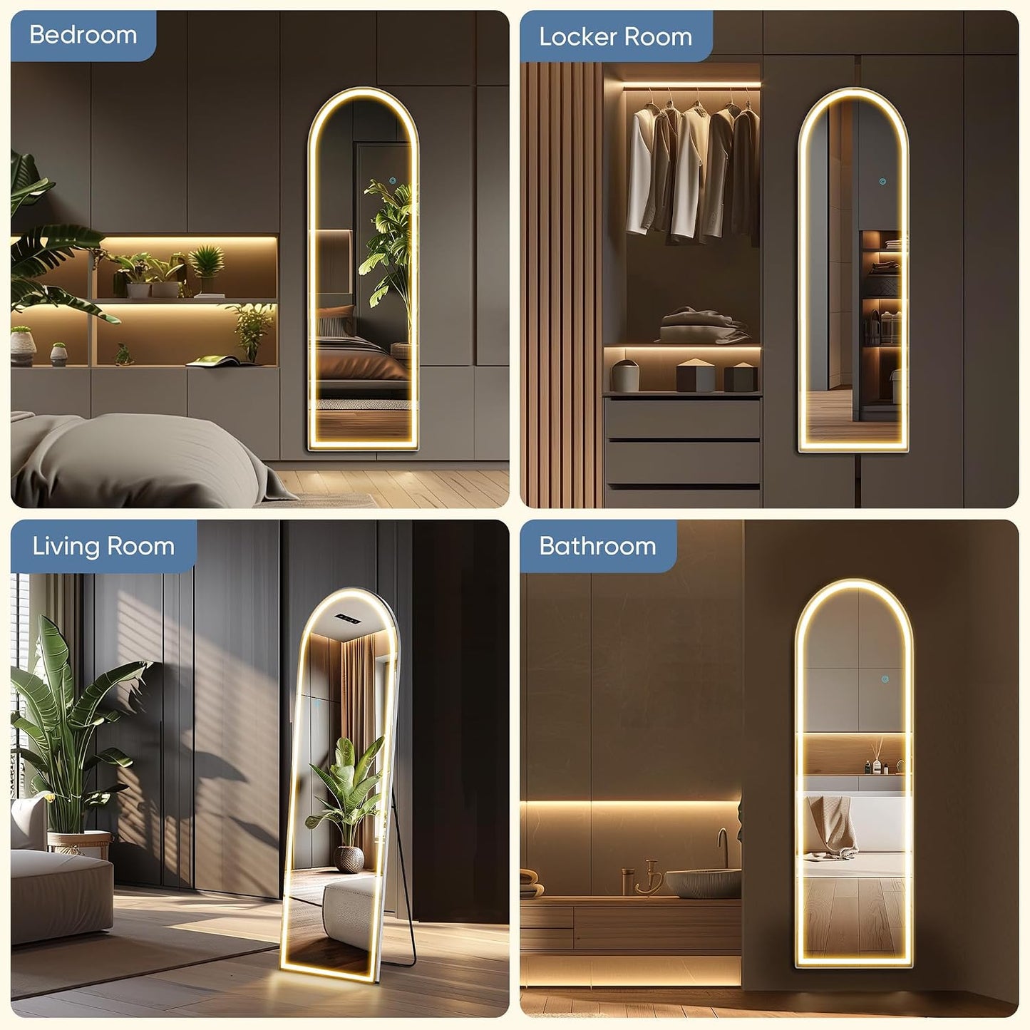 OLIXIS 64"x 21.5" Arched Mirror Full Length, Full Body Mirror with Stand, Hanging or Leaning for Wall, Floor Standing with Shatter-Proof Glass for Bedroom, Living Room, Long, Black