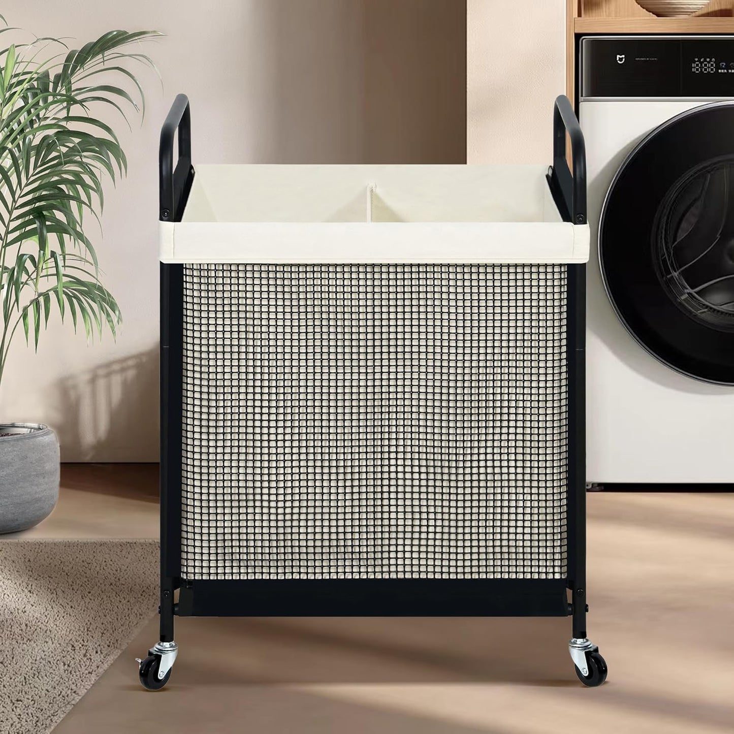 STO STO Laundry Hamper 3 Section, 120L Rolling Laundry Sorter Cart with Removable and Washable Liner Bag, Clothes Hamper with Wheels and Metal Handle for Laundry Room and Bedroom