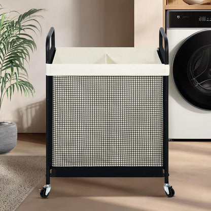 STO STO Laundry Hamper 3 Section, 120L Rolling Laundry Sorter Cart with Removable and Washable Liner Bag, Clothes Hamper with Wheels and Metal Handle for Laundry Room and Bedroom